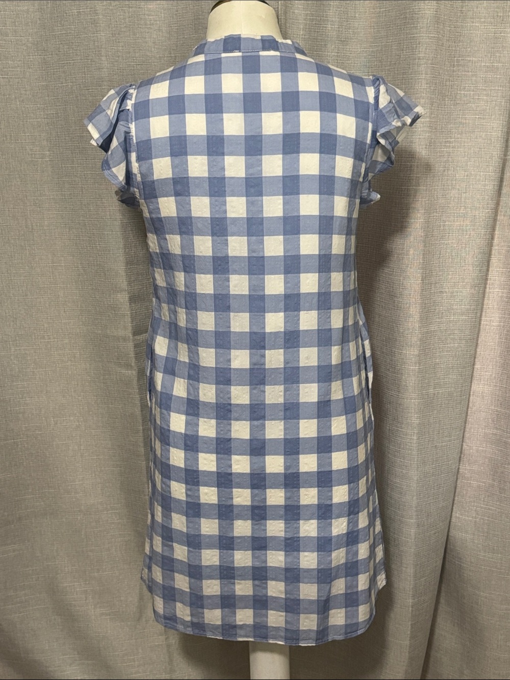 Like New-THML Dresz-Blue & White Gingham Check-Cotton/Rayon Blend-S-Lined-V Neck - Picture 8 of 14